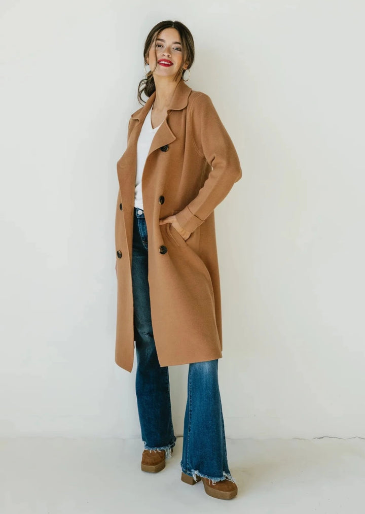 Jolie Cashmere Knit Trench Coat (Macchiato)