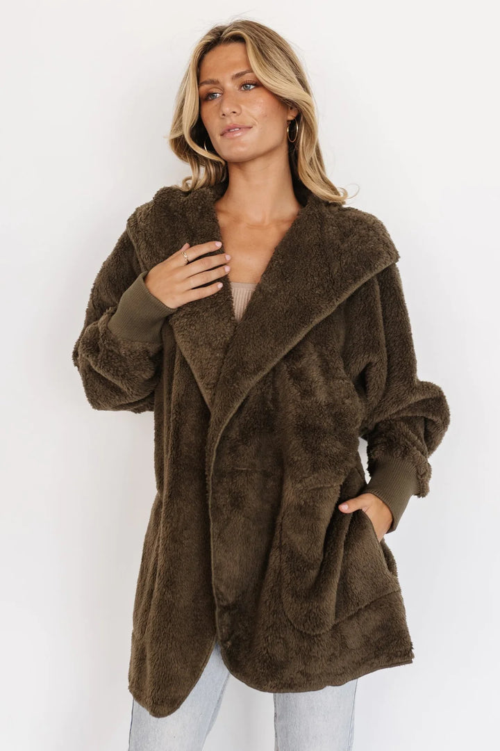 Teddy Bear Plush Cardigan (Olive)