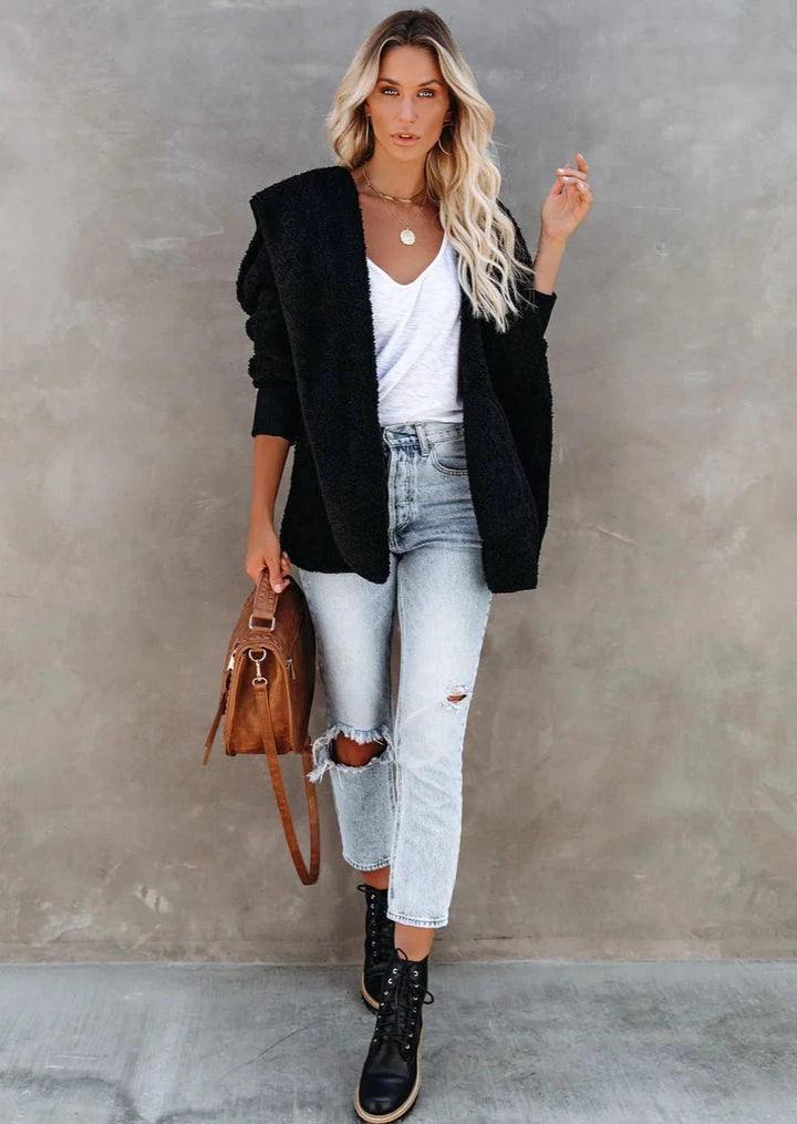 Teddy Bear Plush Cardigan (Black)
