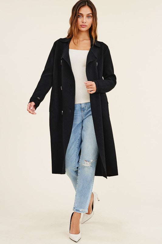 Jolie Cashmere Knit Trench Coat (Black)