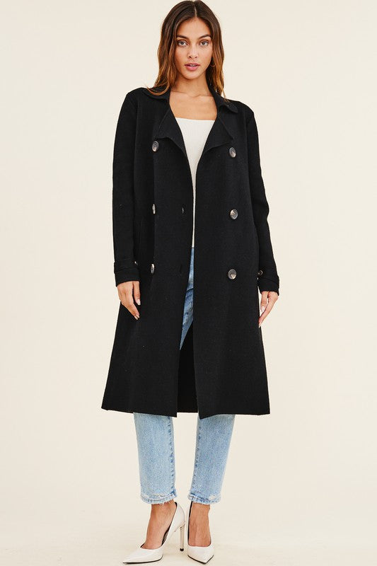 Jolie Cashmere Knit Trench Coat (Black)