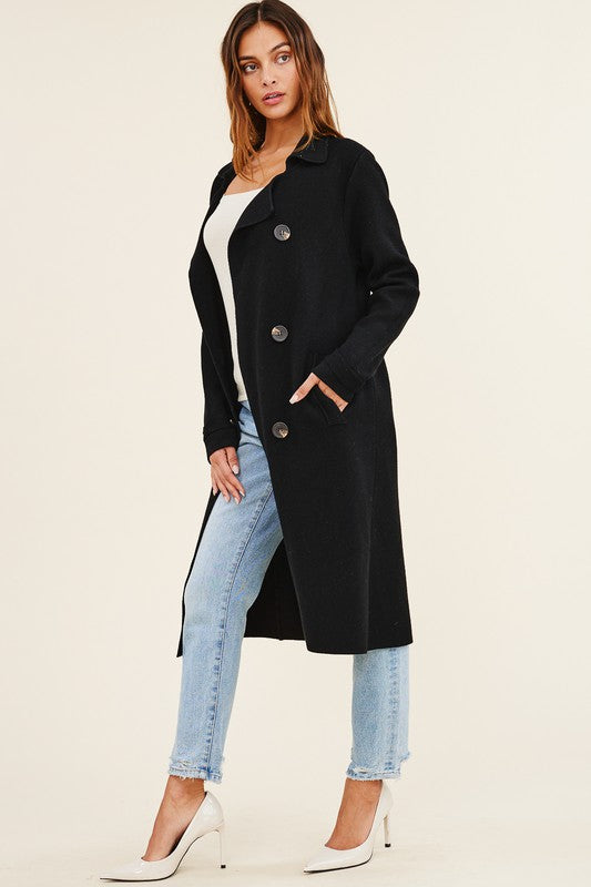 Jolie Cashmere Knit Trench Coat (Black)