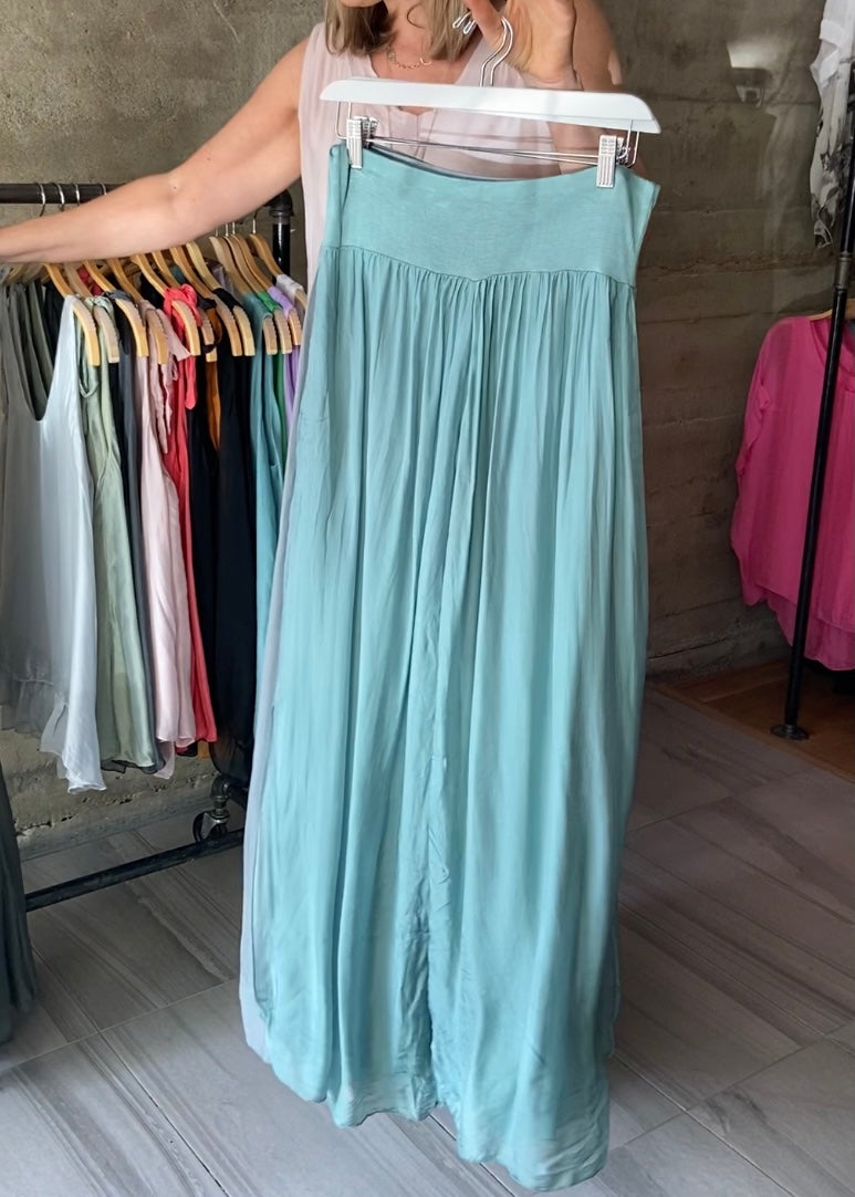 Millie Silk Pants (Light Teal)