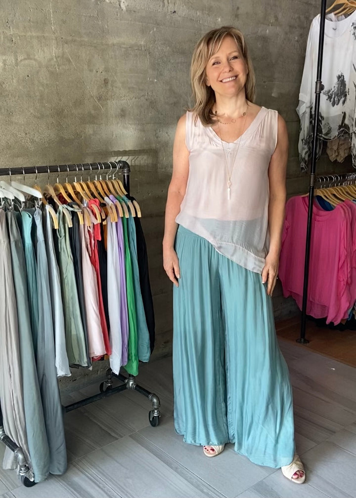 Millie Silk Pants (Light Teal)