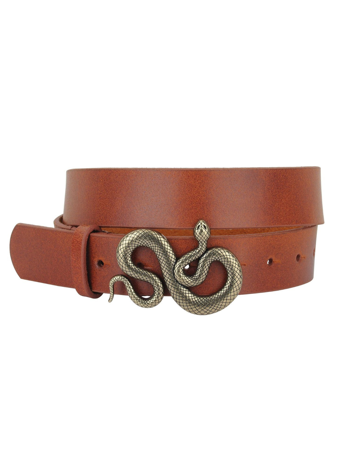 Most Wanted Snake Buckle Leather Belt (Tan)