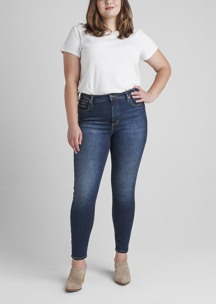 High rise, dark wash skinny jeans by Silver Jeans Canada