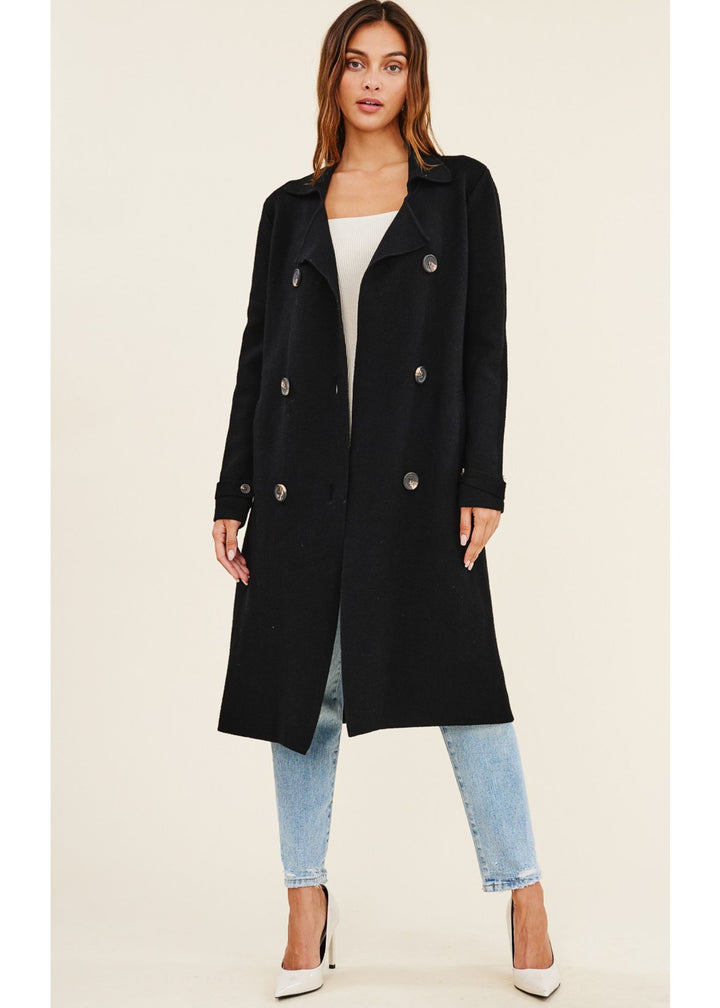 Jolie Cashmere Knit Trench Coat (Black)