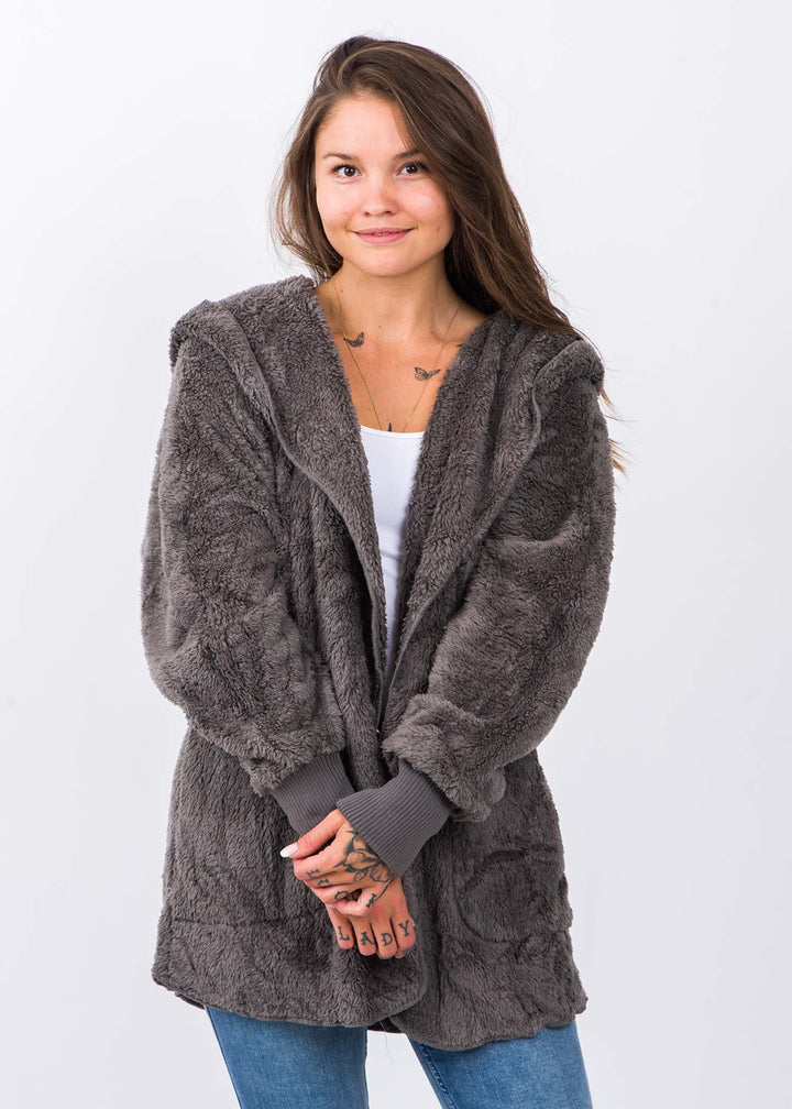 Teddy Bear Plush Cardigan (Steel Grey)