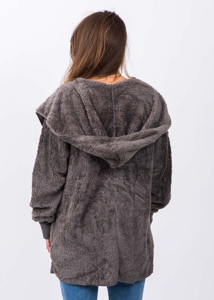 Teddy Bear Plush Cardigan (Steel Grey)
