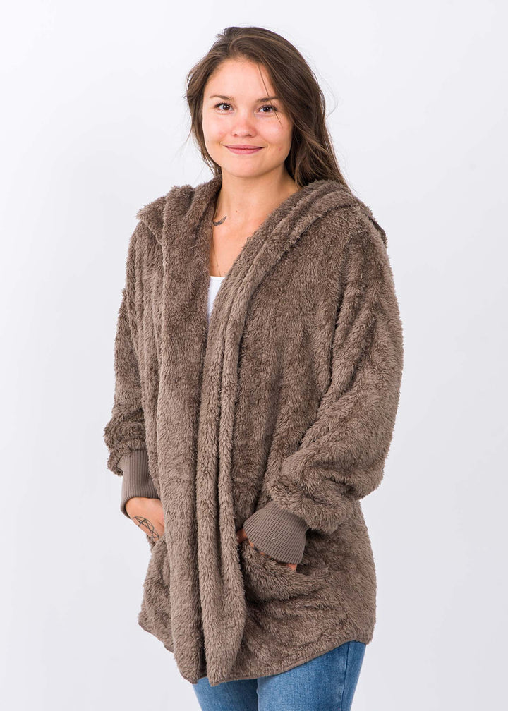 Teddy Bear Plush Cardigan (Ash Brown)