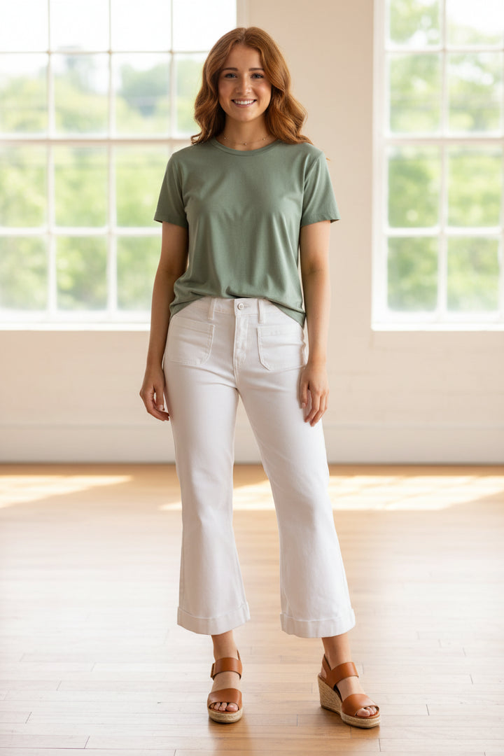 Kancan Angelina Crop Flare Jean (White)