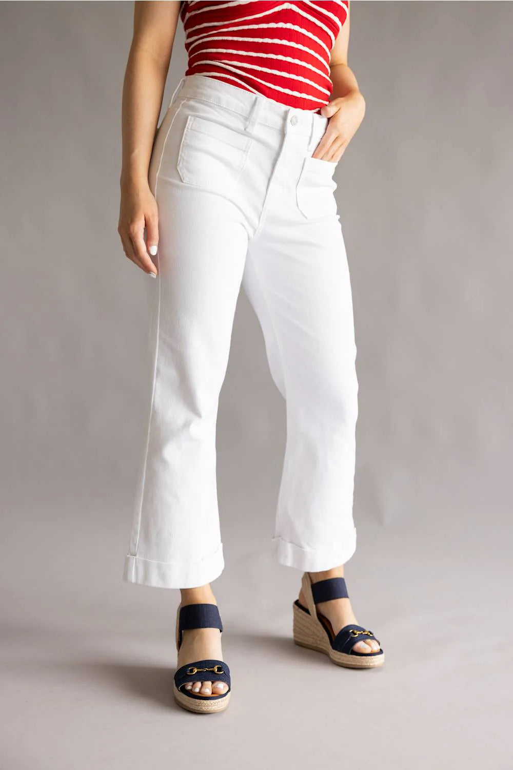 Kancan Angelina Crop Flare Jean (White)