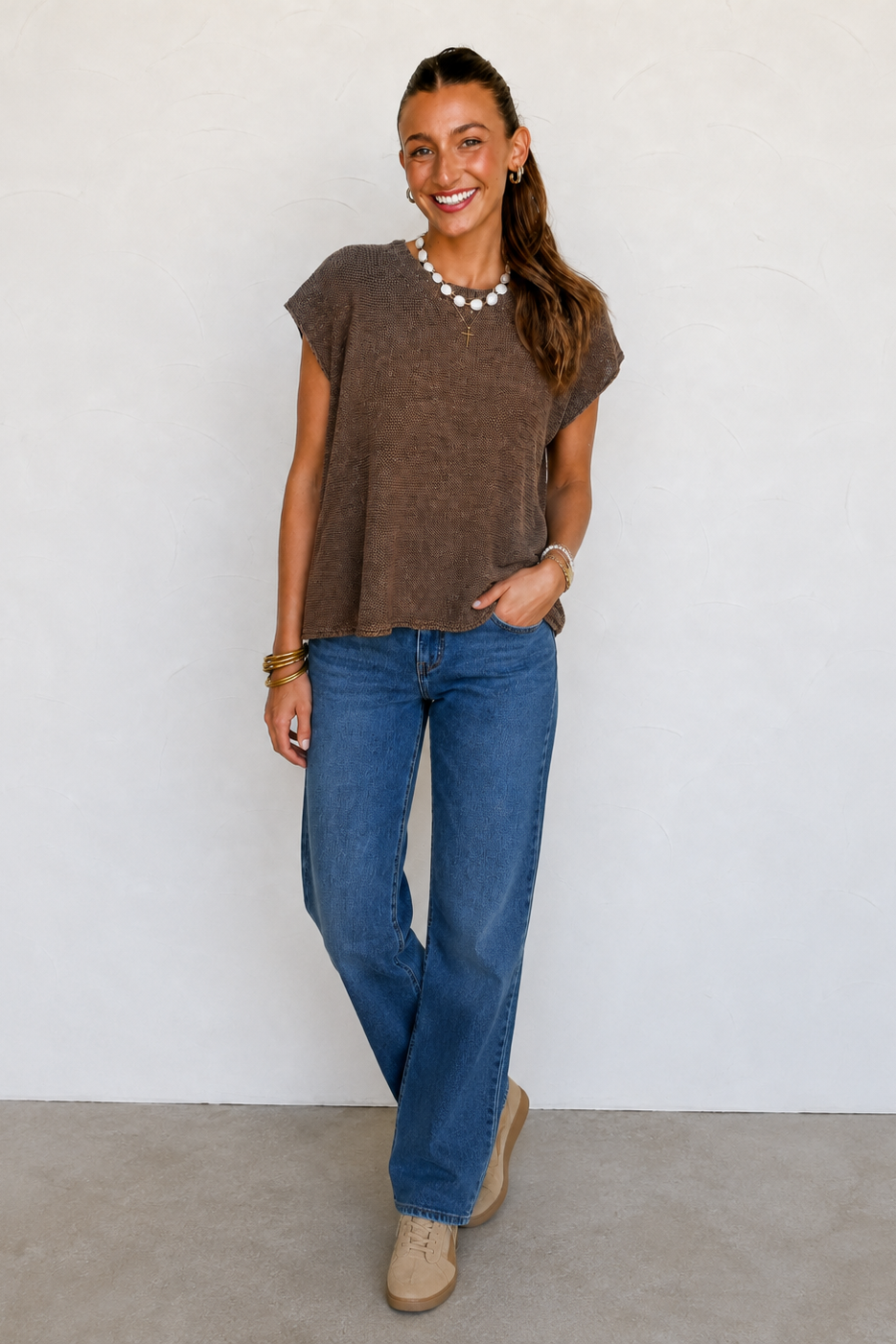 Zen Knit Sweater Tee (Brown)