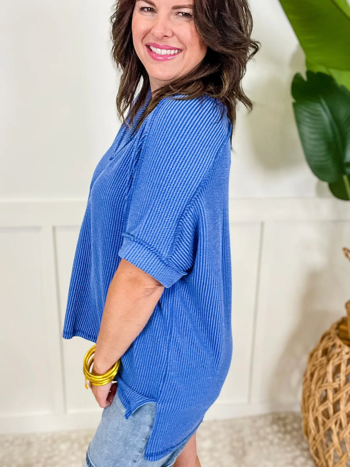Zen Rib V Neck Tee (Classic Blue)