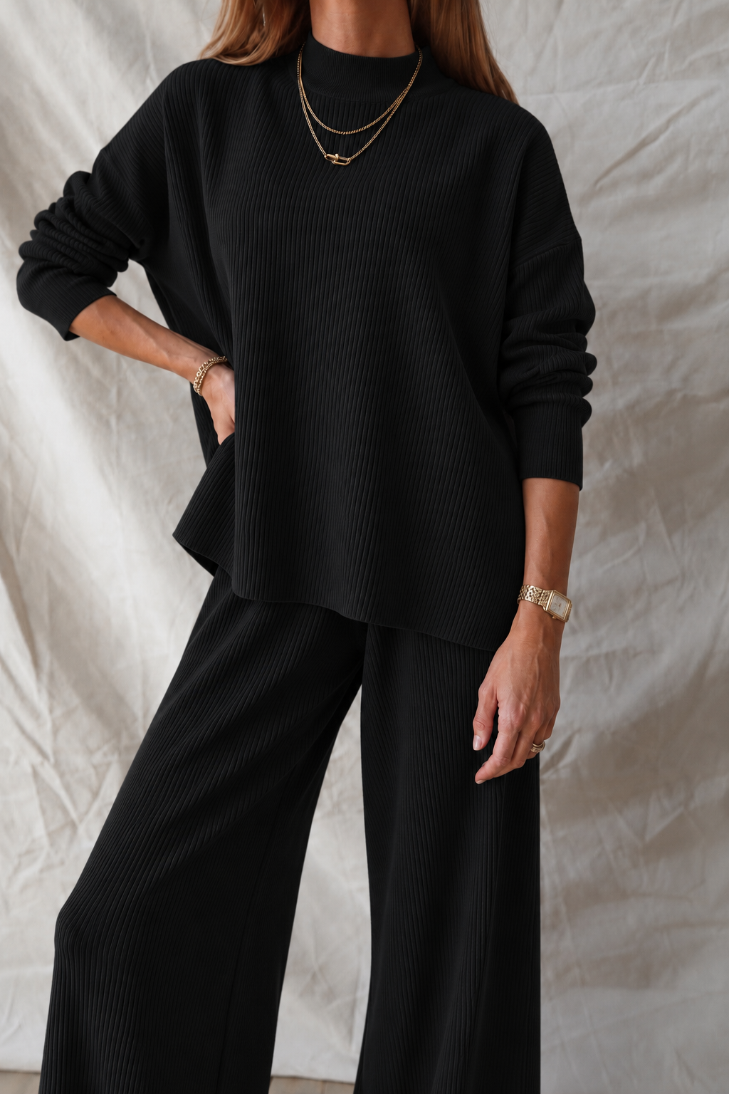 Zen Stella Rib Lounge Set (Black)