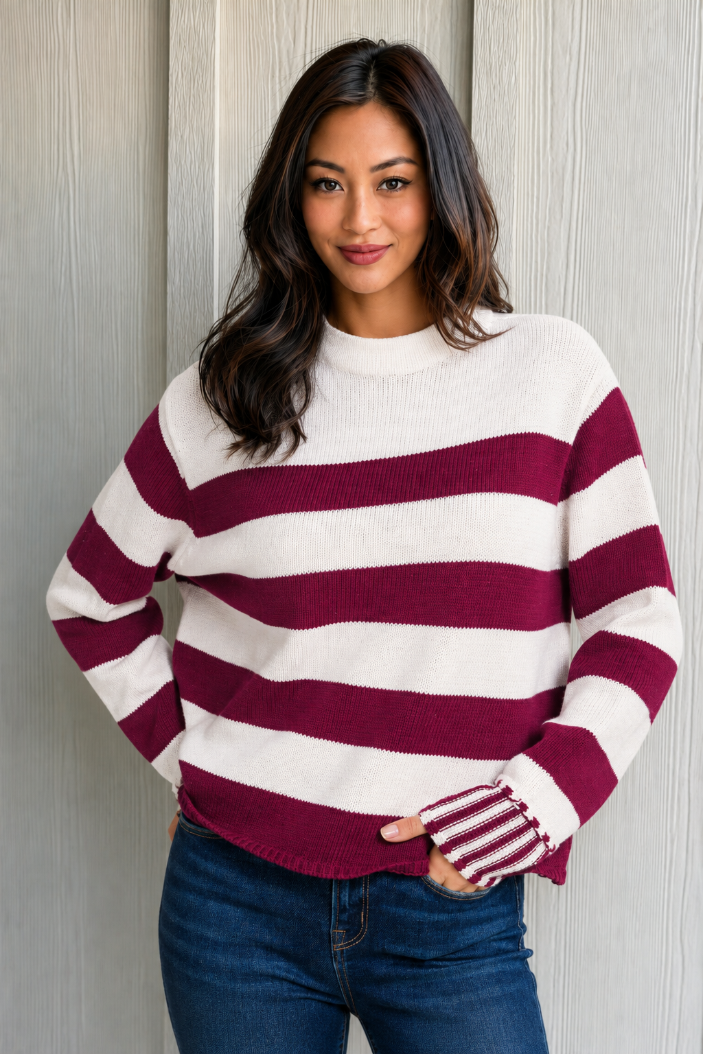 Zen Striped Cotton Sweater (Cabernet)