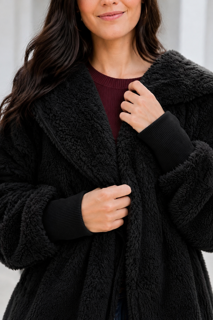 Teddy Bear Plush Cardigan (Black)