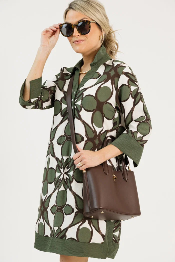 She + Sky Collared Abstract Dress