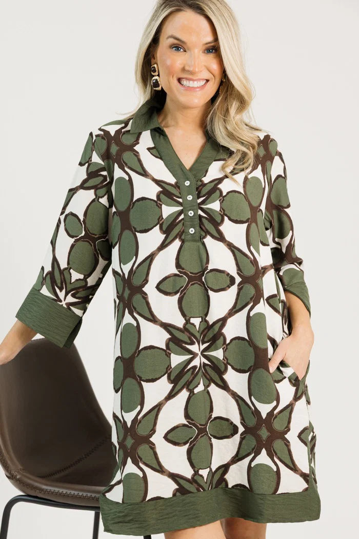 She + Sky Collared Abstract Dress