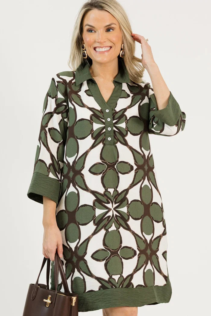 She + Sky Collared Abstract Dress