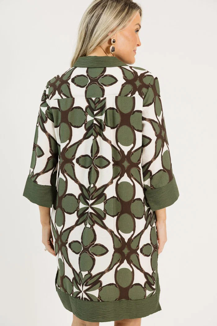 She + Sky Collared Abstract Dress