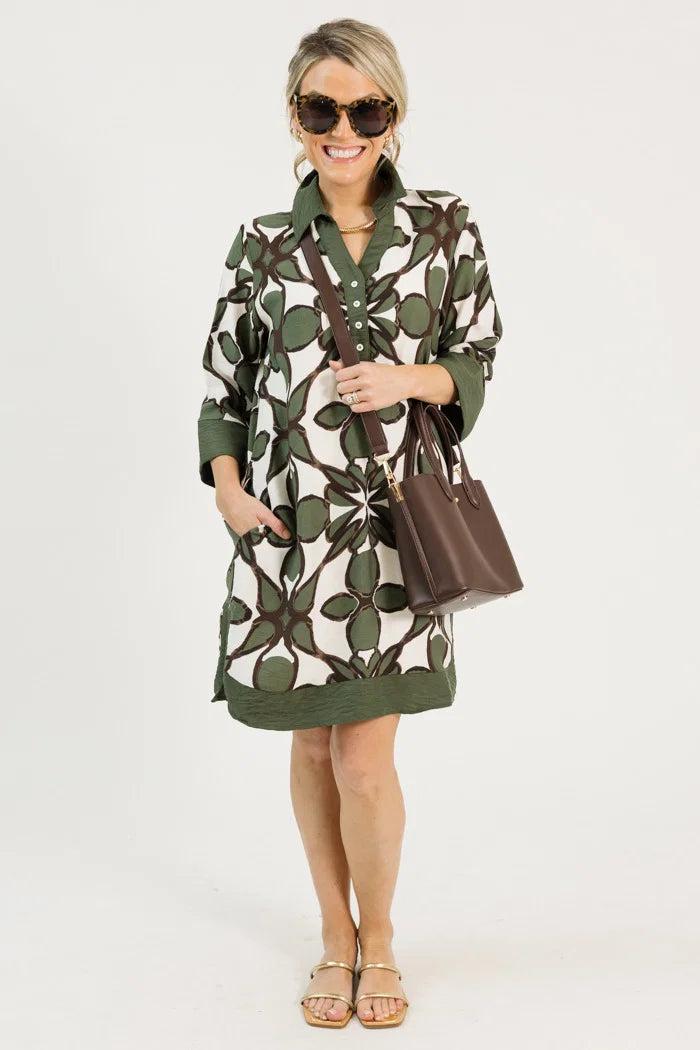 She + Sky Collared Abstract Dress