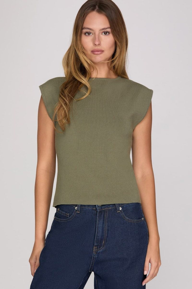 She + Sky Boat Neck Sweater Tee (Olive)
