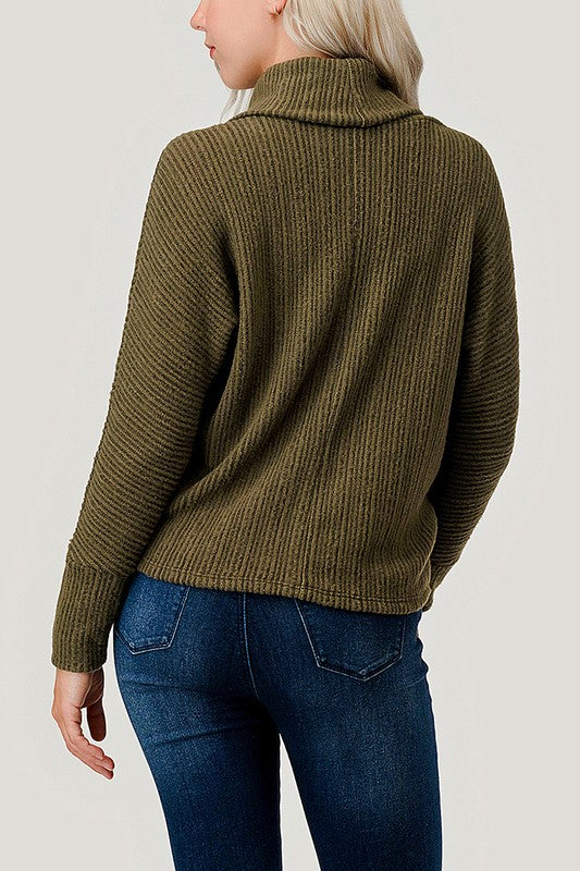 Natural Vibe Ribbed Dolman Sweater (Olive)