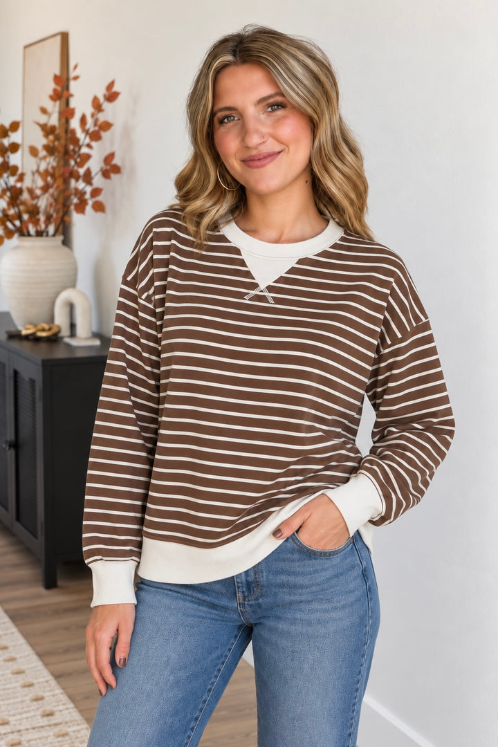 Zen Striped Crewneck (Chocolate)