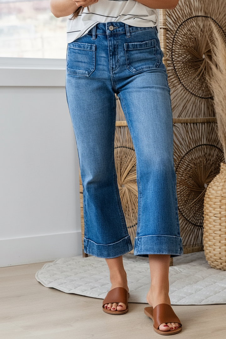 Kancan Angelina Mid Rise Flare Jean (Mid Wash)
