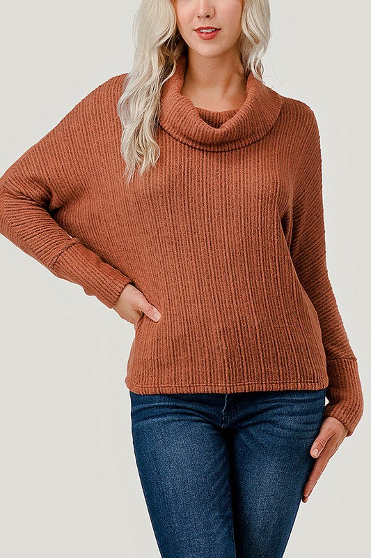 Natural Vibe Ribbed Dolman Sweater (Rust)