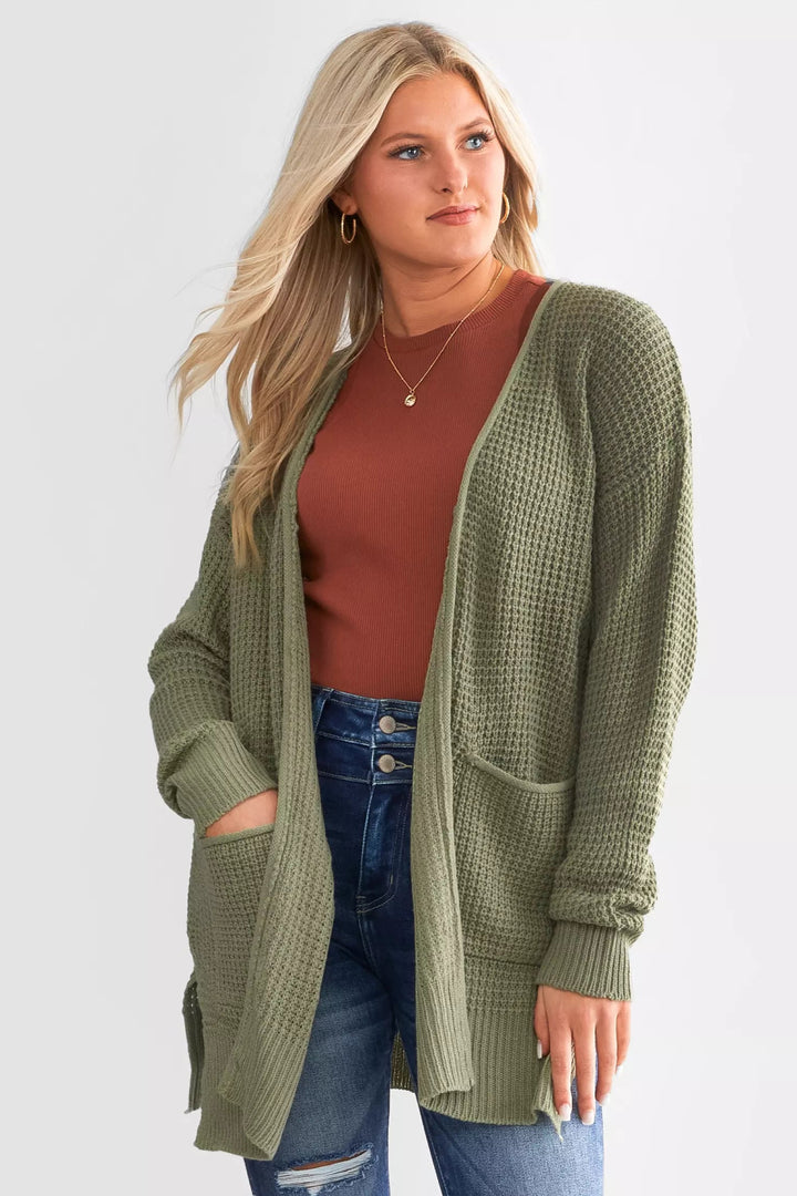 Zen Waffle Knit Cardigan (Light Olive)