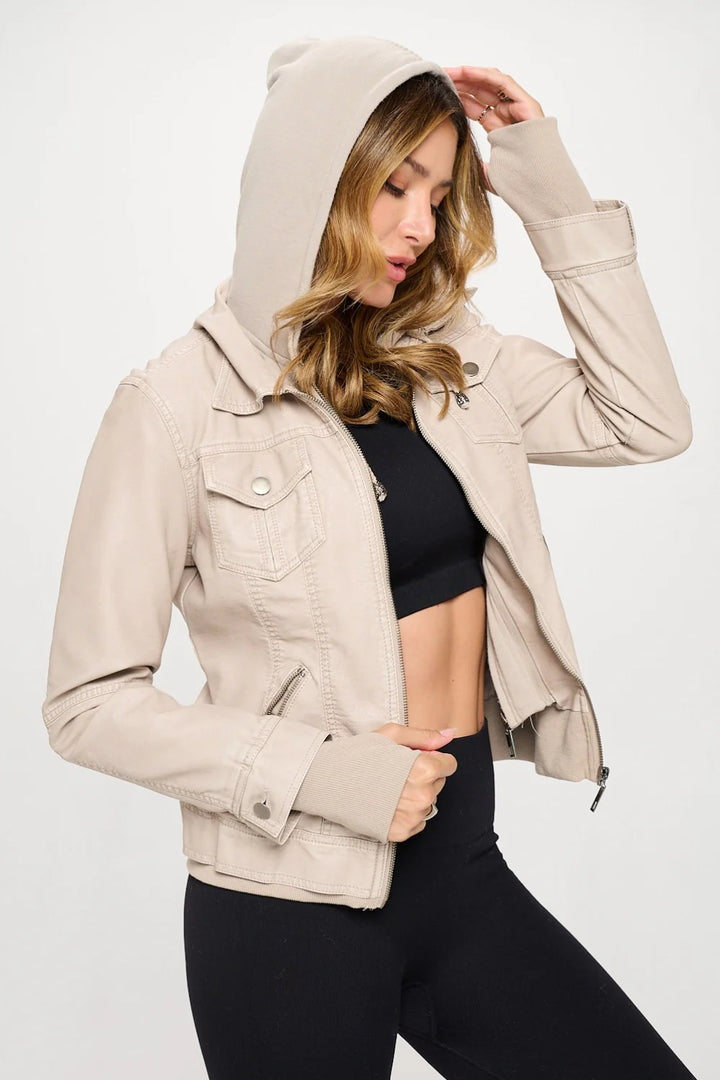 Girl Next Door Vegan Leather Jacket (Cream)