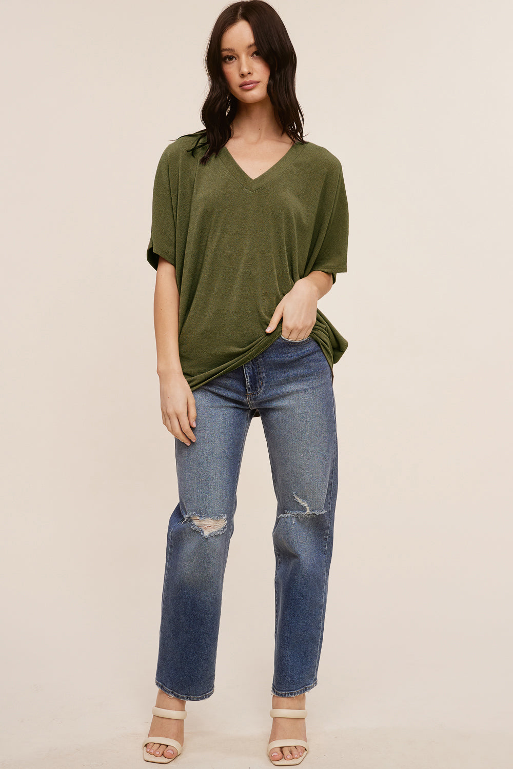 Jolie Slouchy Dolman Tee (Dark Olive)