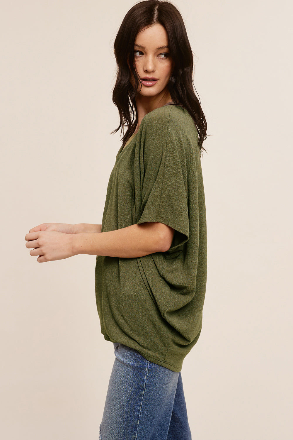 Jolie Slouchy Dolman Tee (Dark Olive)