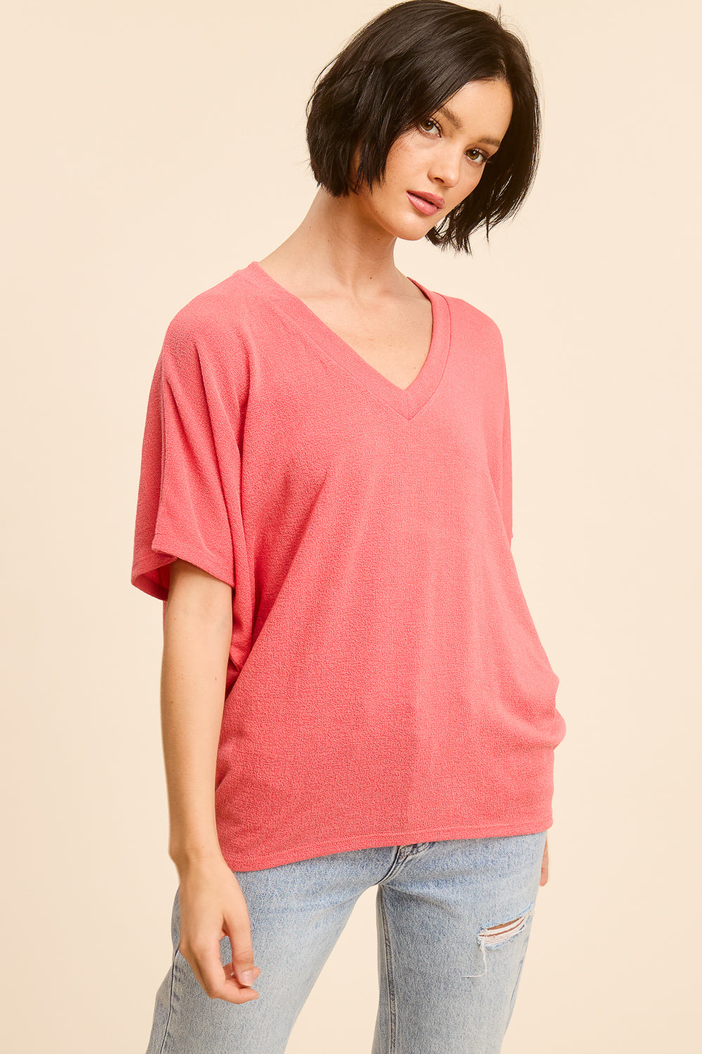 Jolie Slouchy Dolman Tee (Coral)