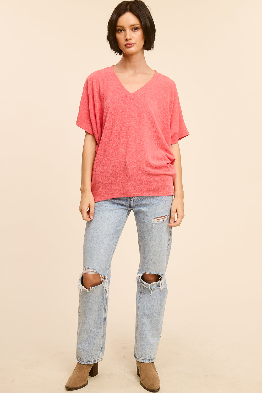 Jolie Slouchy Dolman Tee (Coral)