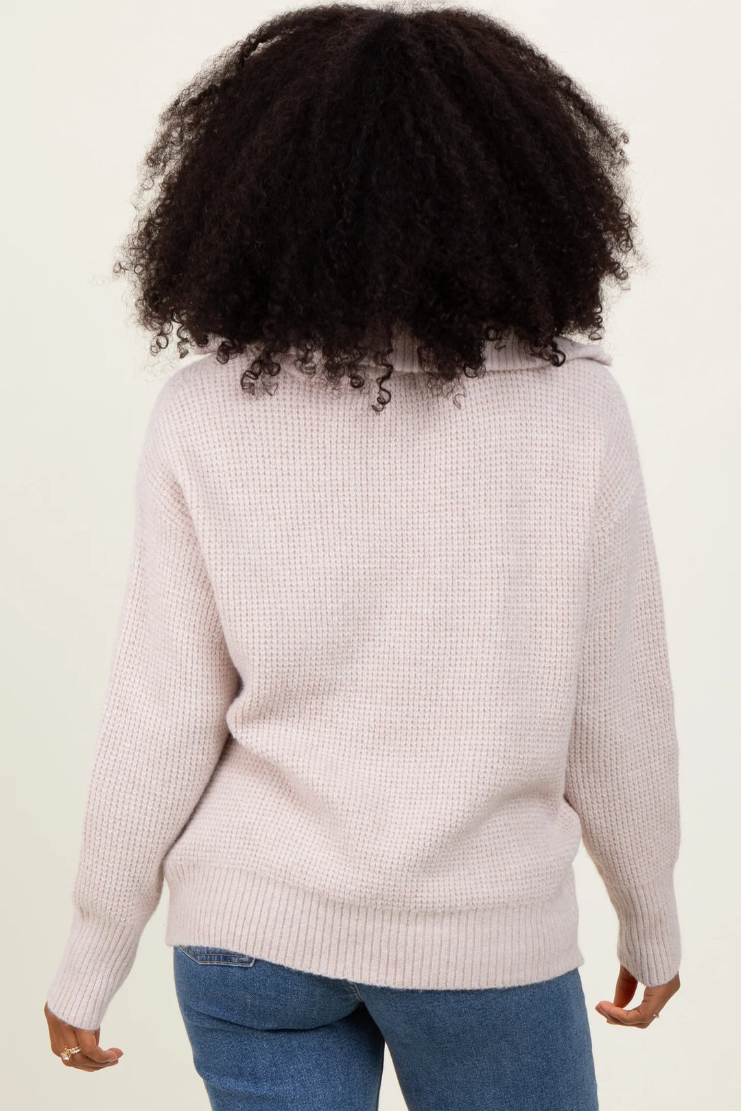 Zen Oxford Knit Zip Sweater (Sand Beige)