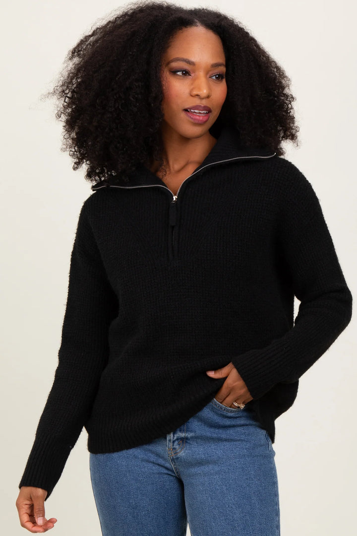 Zen Oxford Knit Zip Sweater (Black)