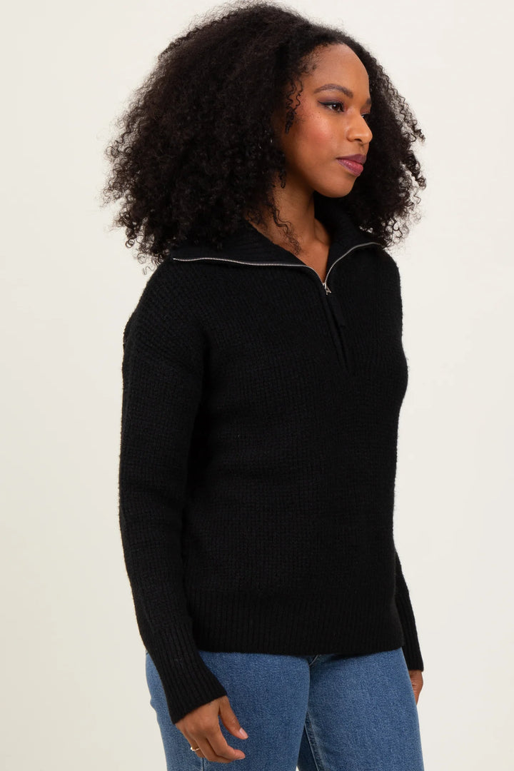 Zen Oxford Knit Zip Sweater (Black)