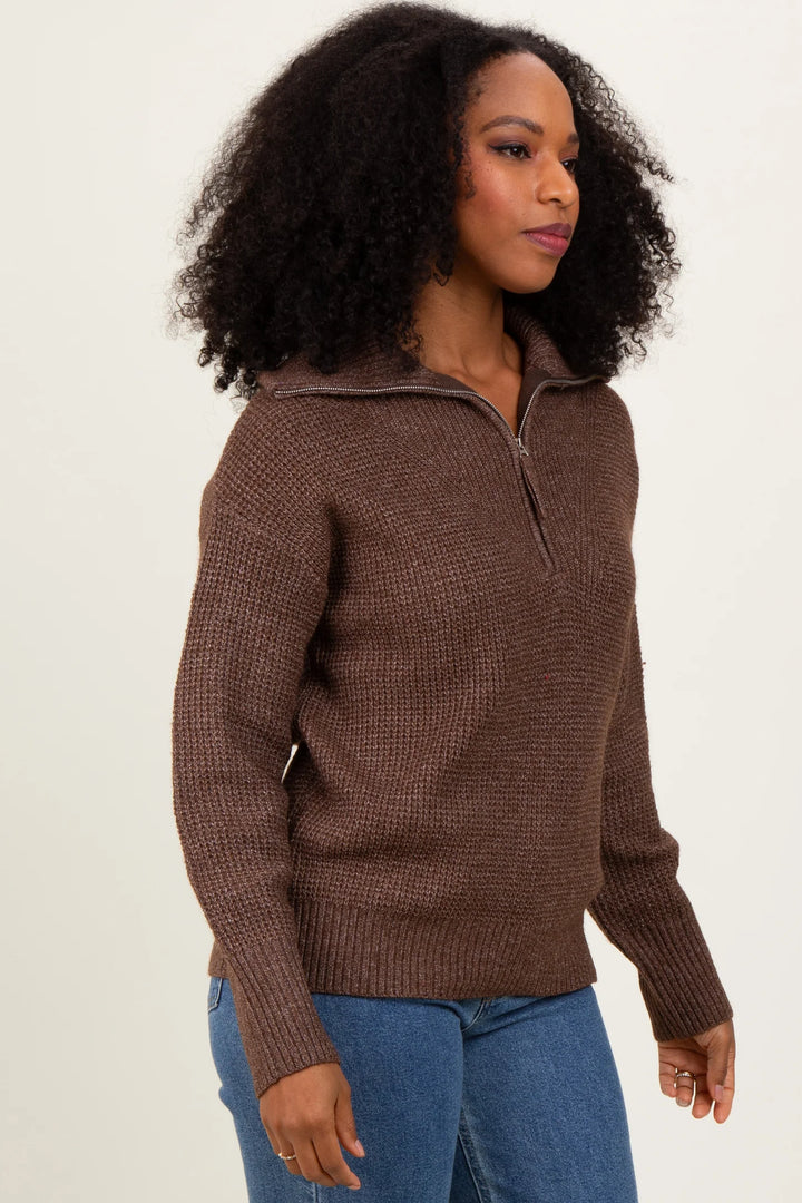 Zen Oxford Knit Zip Sweater (Espresso)