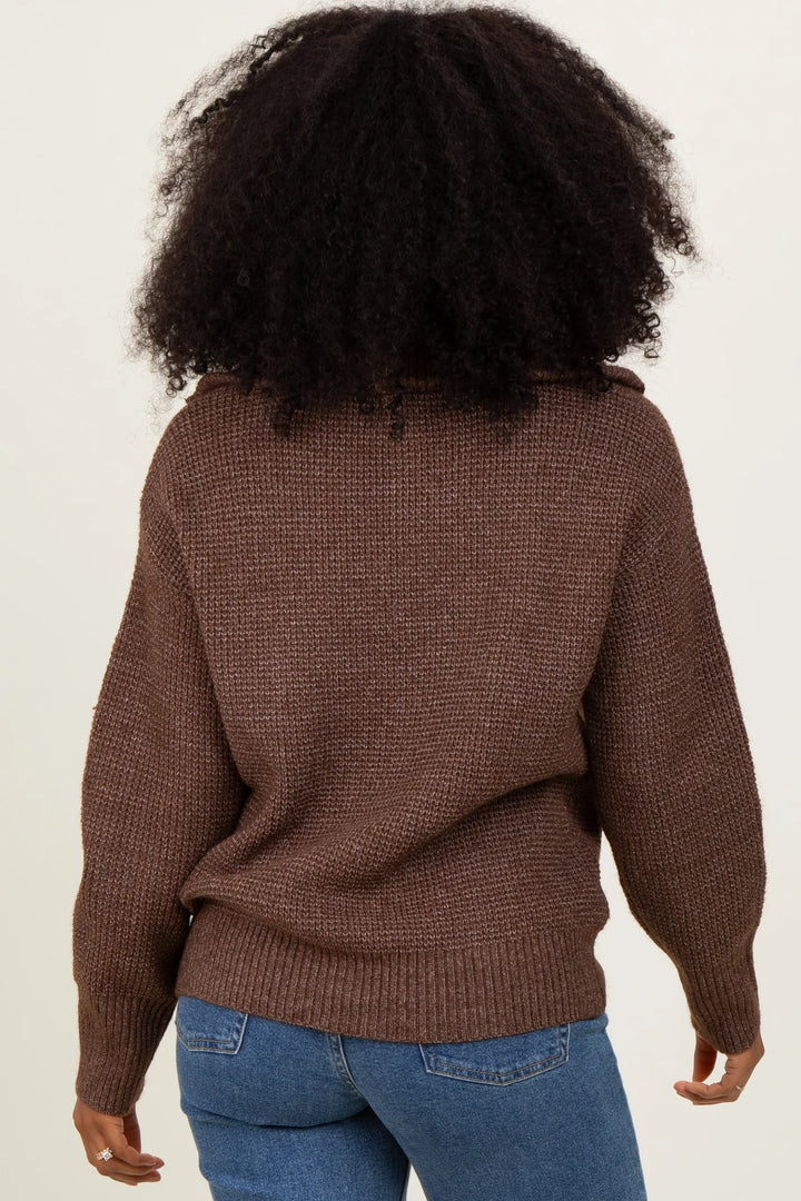 Zen Oxford Knit Zip Sweater (Espresso)