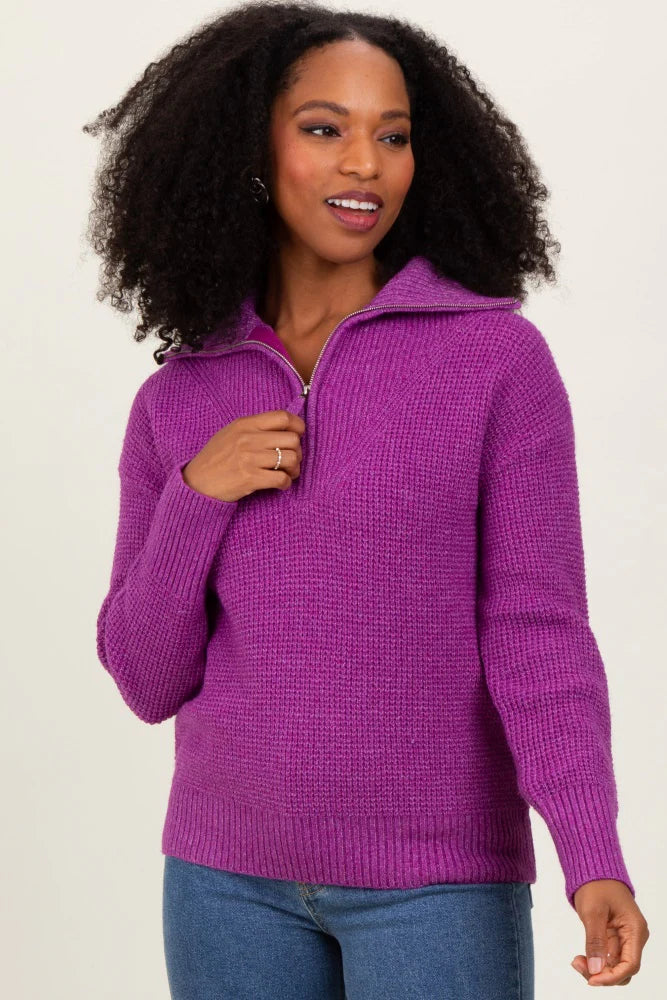 Zen Oxford Knit Zip Sweater (Plum)