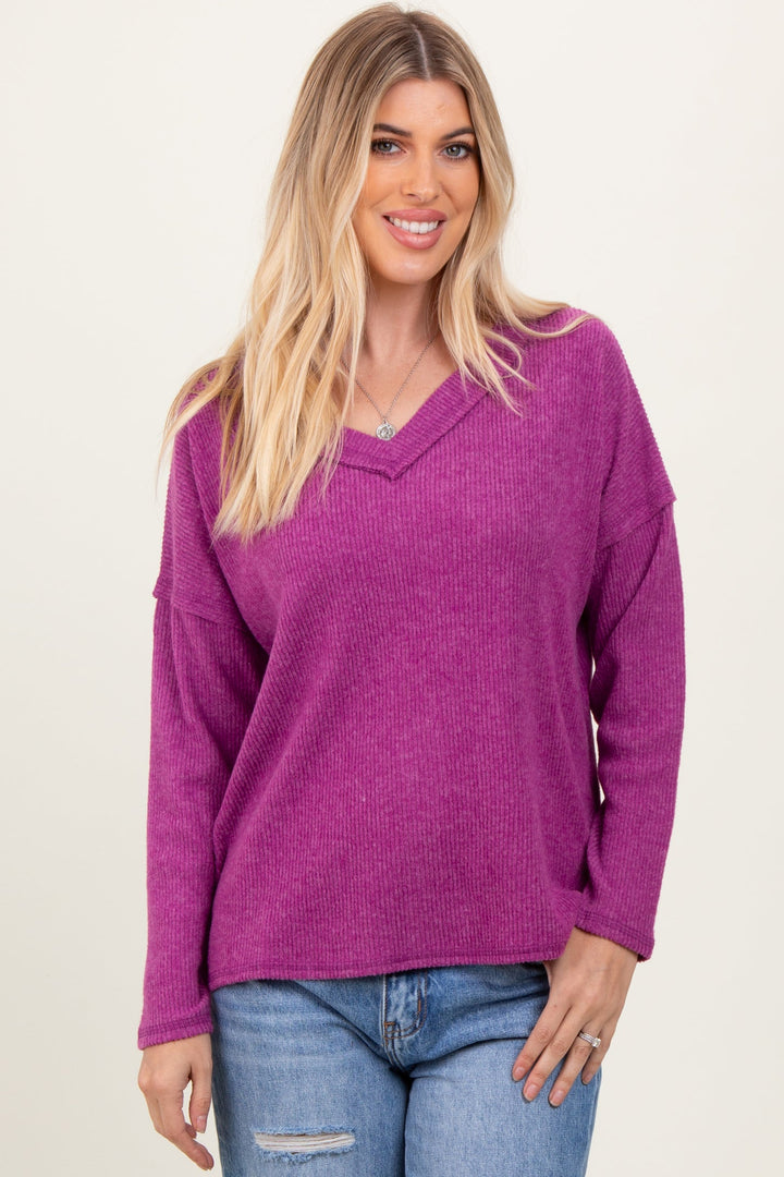 Zen Brushed V Neck Sweater (Light Plum)