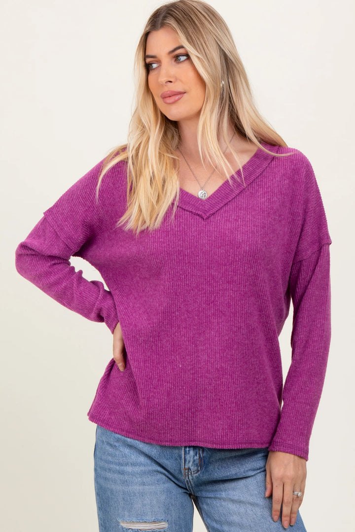 Zen Brushed V Neck Sweater (Light Plum)