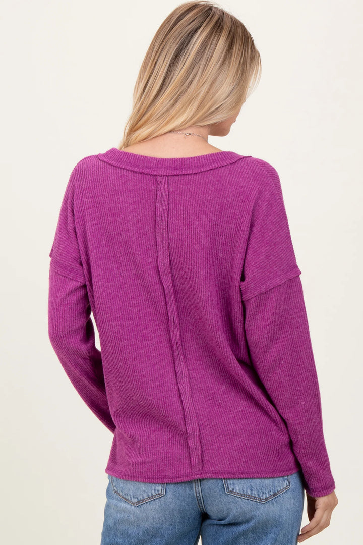 Zen Brushed V Neck Sweater (Light Plum)