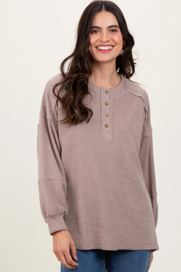 Zen Brushed Henley Sweater (Ash Mocha)