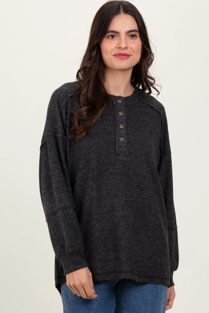 Zen Brushed Henley Sweater (Charcoal)