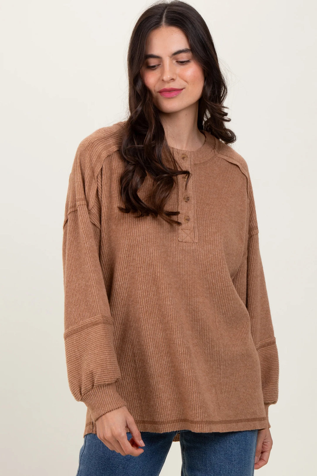 Zen Brushed Henley Sweater (Deep Camel)