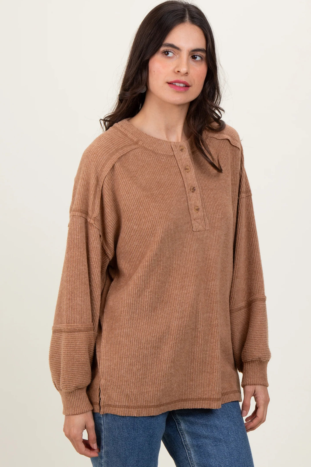 Zen Brushed Henley Sweater (Deep Camel)